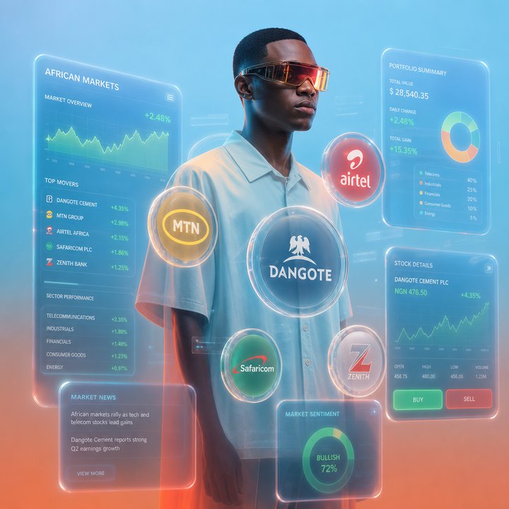 Holographic view of African market tickers